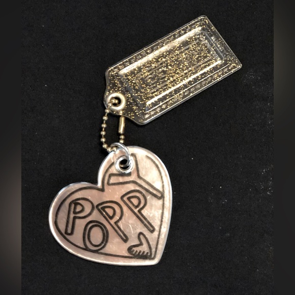 COACH POPPY & CLEAR PLASTIC GLITTER KEY FOB CHARMS KEYCHAIN HANGTAG 3.5” - Picture 8 of 8